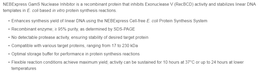 NEBExpress™GamS Nuclease Inhibitor--NEB酶试剂 New England Biolabs