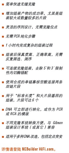 NEBuilder® 高保真 DNA 组装克隆试剂盒--NEB酶试剂 New England Biolabs